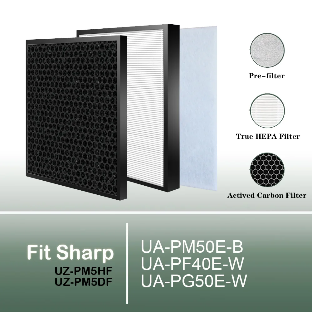 

UZ-PM5HF UZ-PM5DF Replacement Ture HEPA and Carbon Filter for Models UA-PM50E-B UA-PF40E-W UA-PG50E-W Sharp Air Purifier