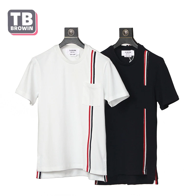 

TB tide brand half-sleeve four-bar men's striped cotton summer round neck short-sleeved T-shirt casual trend couple wear