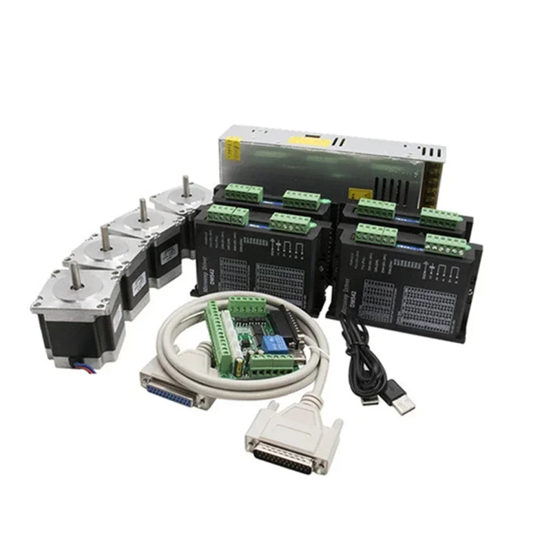 Набор 4-осевых шаговых двигателей DM542, Серводвигатель + NEMA23 57HS5630 + 5 интерфейсных плат + комплект фрезерных станков с ЧПУ 
Набор 4-осевых шаговых двигателей DM542, Серводвигатель + NEMA23 57HS5630 + 5 интерфейсных плат + комплект фрезерных станков с ЧПУ