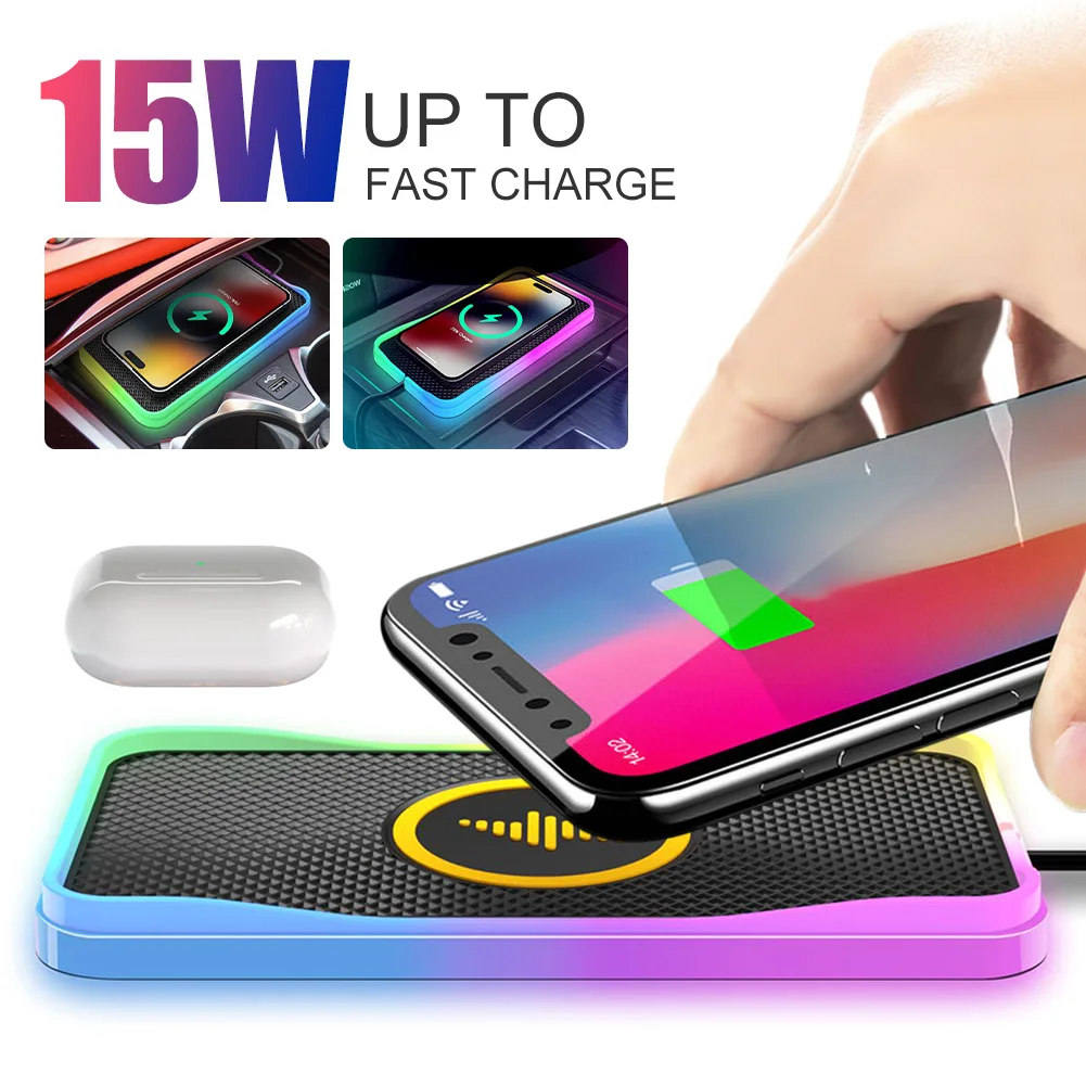 Car 15W Wireless Charger Pad for iPhone Non Slip Rubber Wireless Charging Pad With Light Fast Wireless Charging Station
Car 15W Wireless Charger Pad for iPhone Non Slip Rubber Wireless Charging Pad With Light Fast Wireless Charging Station
