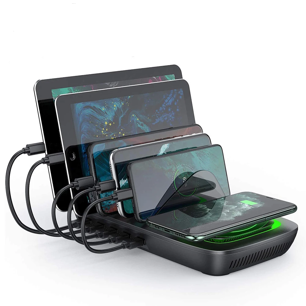 Seenda Charging Station 5-Port Multi USB Fast Charger with Qi Pad and 8 Cables for iPhone iPad Tablet Wireless
Seenda Charging Station 5-Port Multi USB Fast Charger with Qi Pad and 8 Cables for iPhone iPad Tablet Wireless