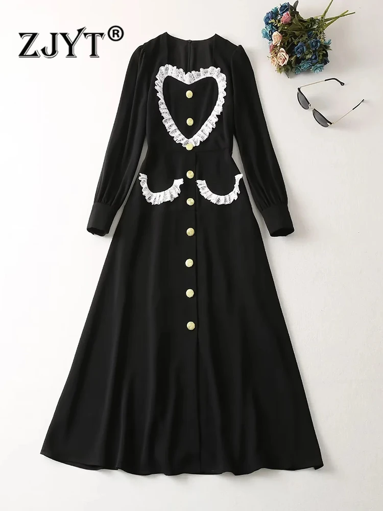 ZJYT Fashion Autumn Black Long Dresses for Women Party 2023 Elegant Ruffles Lace Patchwork Vestido Fiesta Para Mujer Aline Robe
ZJYT Fashion Autumn Black Long Dresses for Women Party 2023 Elegant Ruffles Lace Patchwork Vestido Fiesta Para Mujer Aline Robe