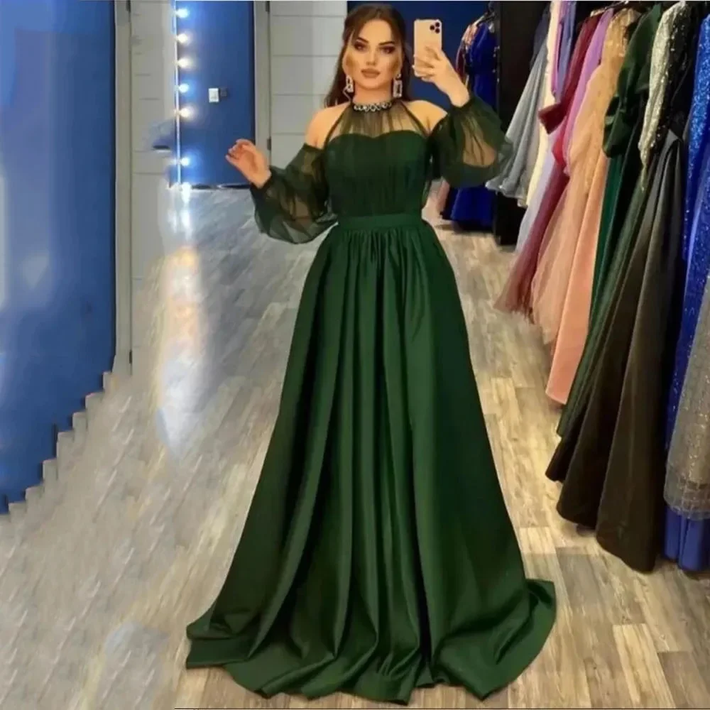 Emerald Green Prom Dresses For Women Off The Shoulder Puffy Long Sleeves Sheer Satin Arabic Women Formal Night Party Gowns
Emerald Green Prom Dresses For Women Off The Shoulder Puffy Long Sleeves Sheer Satin Arabic Women Formal Night Party Gowns