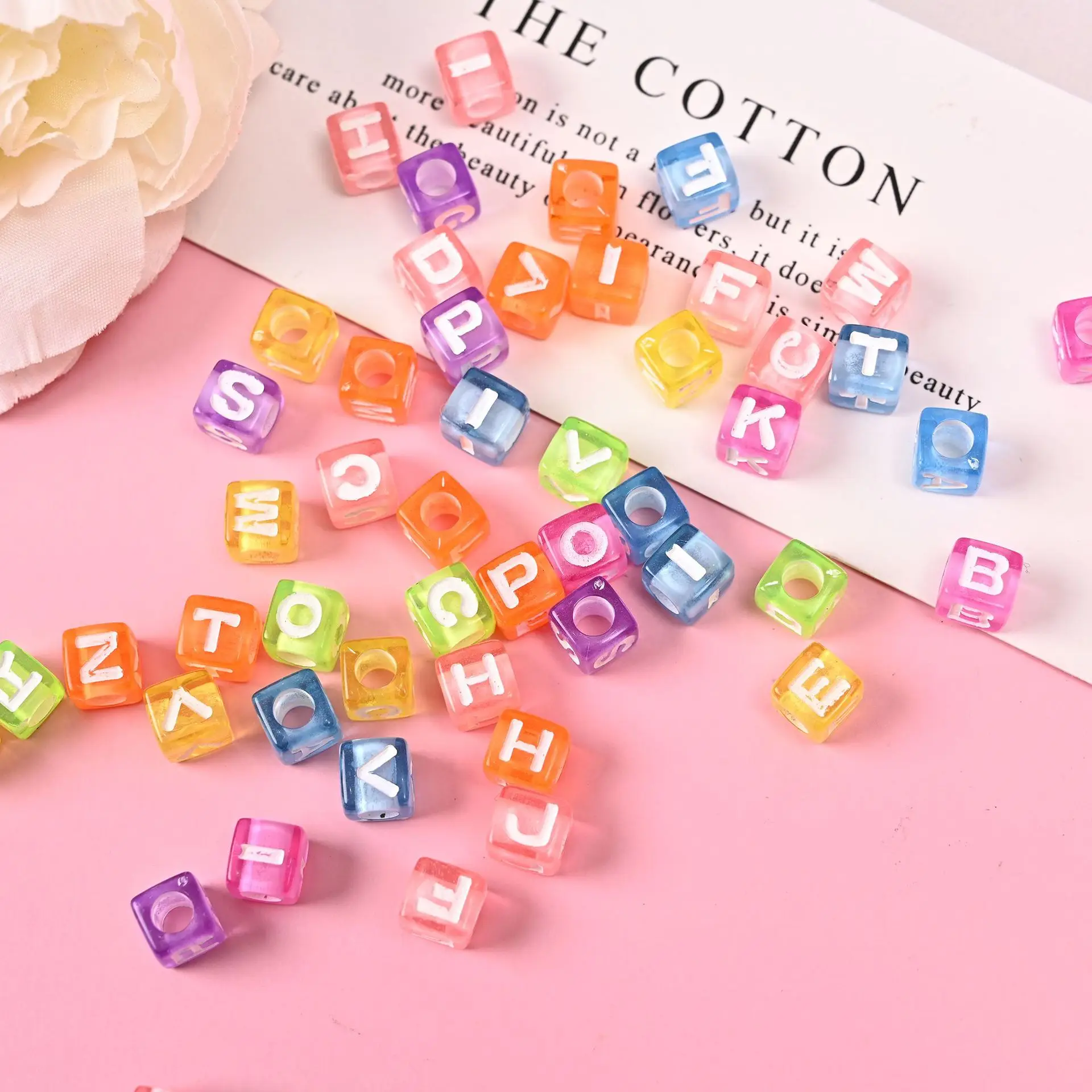 

Letter Acrylic Beads 6mm 7mm Transparent Square Alphabet Digital Cube Loose Spacer Bead For DIY Jewelry Making Handmade