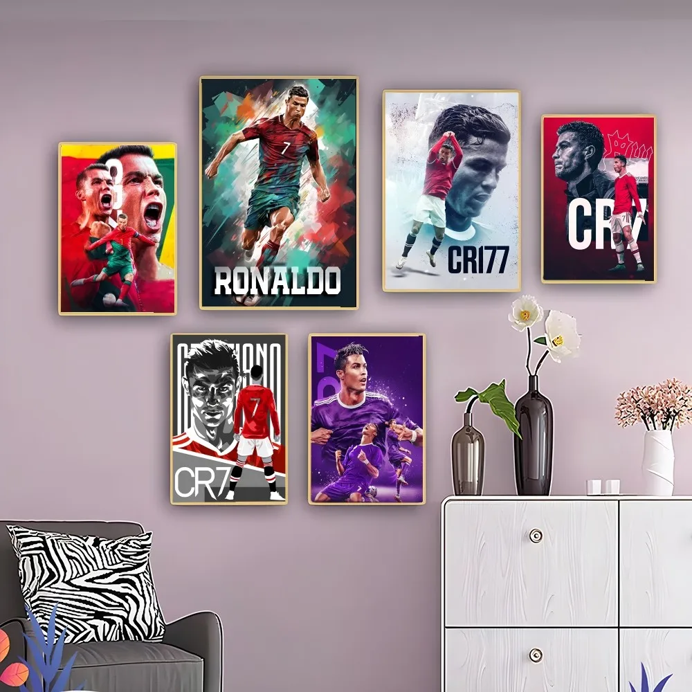 

R-Ronaldo Football C-CR7 Poster Self-adhesive Art Poster Retro Kraft Paper Sticker DIY Room Bar Cafe Vintage Decorative