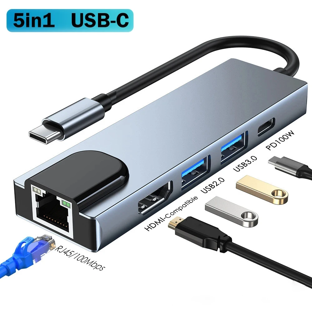 

USB C Hub to RJ45 Gigabit Ethernet 4K HDTV USB 3.0 2.0 Type C Dock for MacBook iPad Pro Samsung S22 Dex Xiaomi 12 TV PS5 Switch