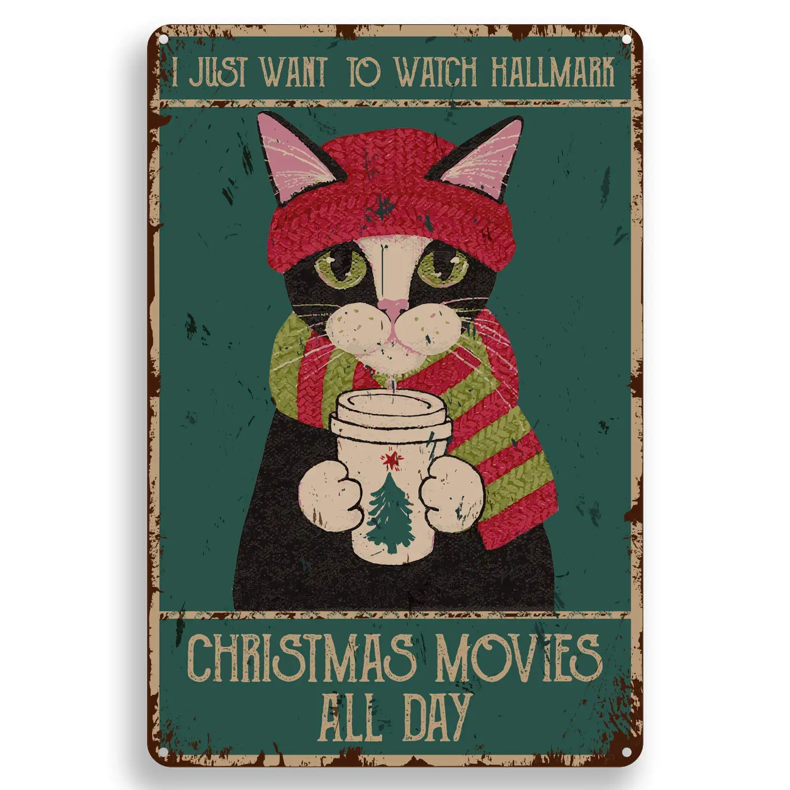 

SLALL Quote Christmas Cat Retro Street Sign Household Metal Tin Sign Bar Cafe Car Motorcycle Garage Decoration Supplies12 X 8 In