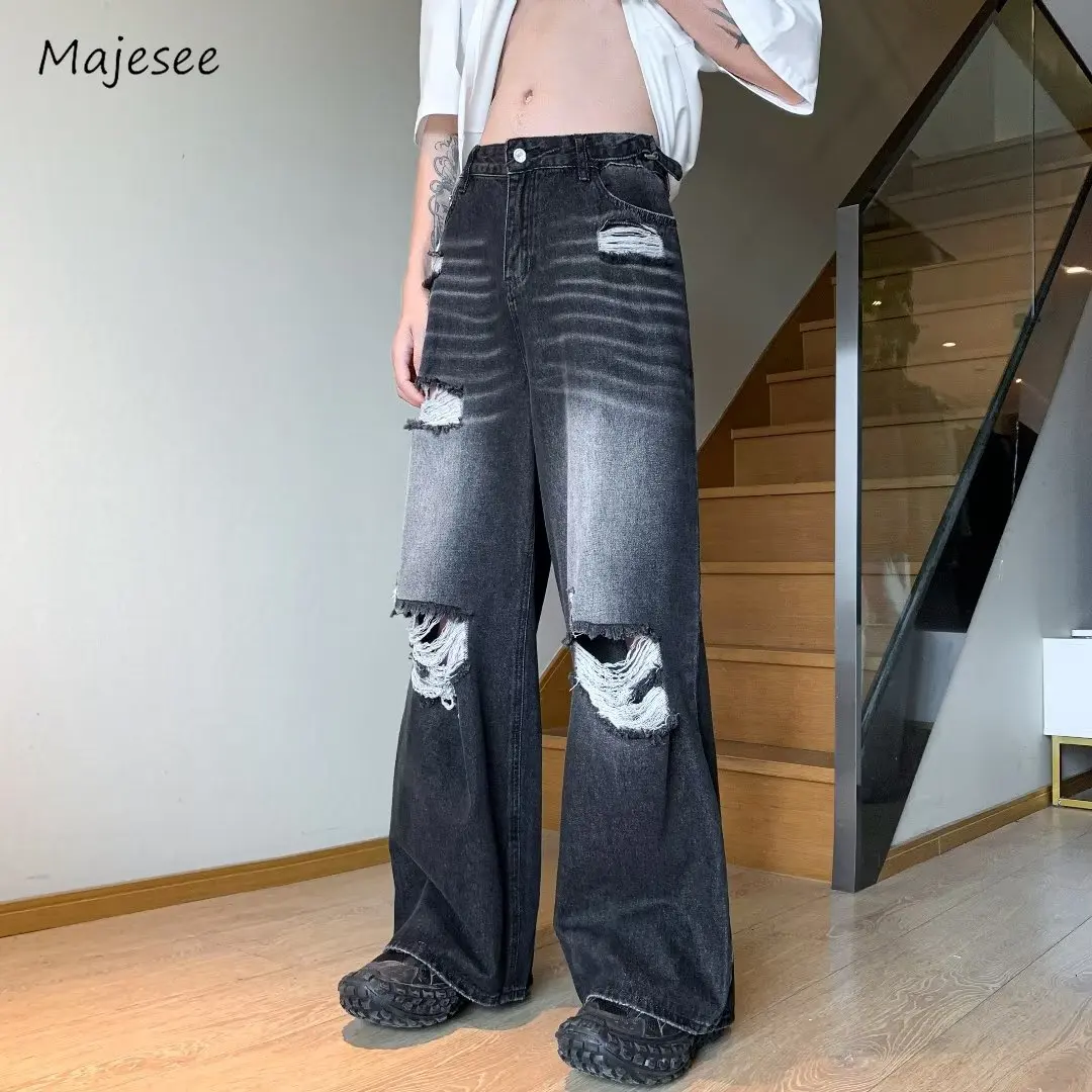 

Autumn Jeans for Men Distresses Hole Denim Retro Nostalgic American Style Streetwear Teenagers Stylish Outer Mops Pantalones