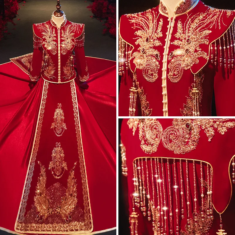 2023 Chinese Traditional Bride Sequins Beading Tassels Wedding Dress Vestidos Bridal Party Toast Gown
2023 Chinese Traditional Bride Sequins Beading Tassels Wedding Dress Vestidos Bridal Party Toast Gown