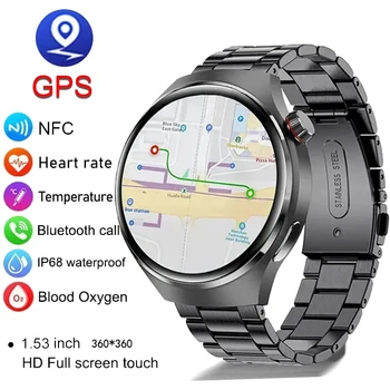 GT4 Pro 스마트 워치 남성용 NFC GPS 추적기, AMOLED 360*360 HD 화면, 심박수 블루투스 통화 스마트 워치, IP68, 2024 신제품