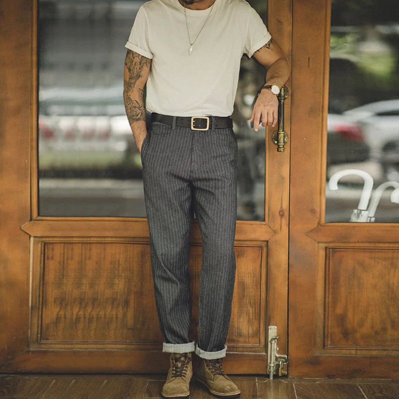 Maden Retro Stripped Denim Jeans Gray Color Slim Fit Straight Pants Vintage Twill Tapered Trousers Men’s Amekaji Wear Fashion
Maden Retro Stripped Denim Jeans Gray Color Slim Fit Straight Pants Vintage Twill Tapered Trousers Men’s Amekaji Wear Fashion