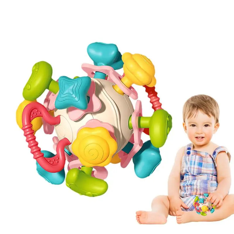 

Baby Teething Toys Rattle Teether Grasping Activity Development Toys Silicone Hand Grab And Teeth Rattle Ball For Babies Newborn