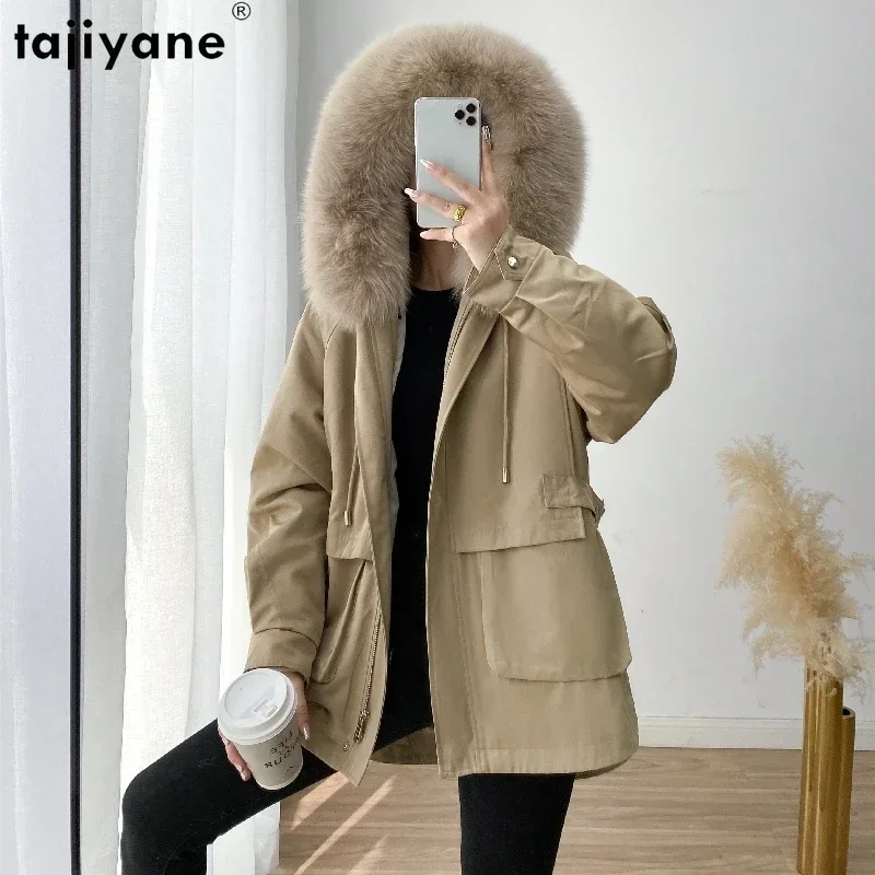 

Tajiyane Women Coats Winter 2023 Female Fur Parkas Rex Rabbit Fur Liner Detachable Fur Coat Luxury Fox Fur Collar Jacket Abrigos