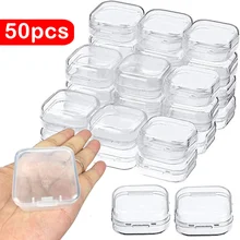 50pcs Mini Storage Box Transparent Square Plastic Box for Earring Rings Jewelry Packaging Organizer Case Groceries Container Box 50pcs Mini Storage Box Transparent Square Plastic Box for Earring Rings Jewelry Packaging Organizer Case Groceries Container Box