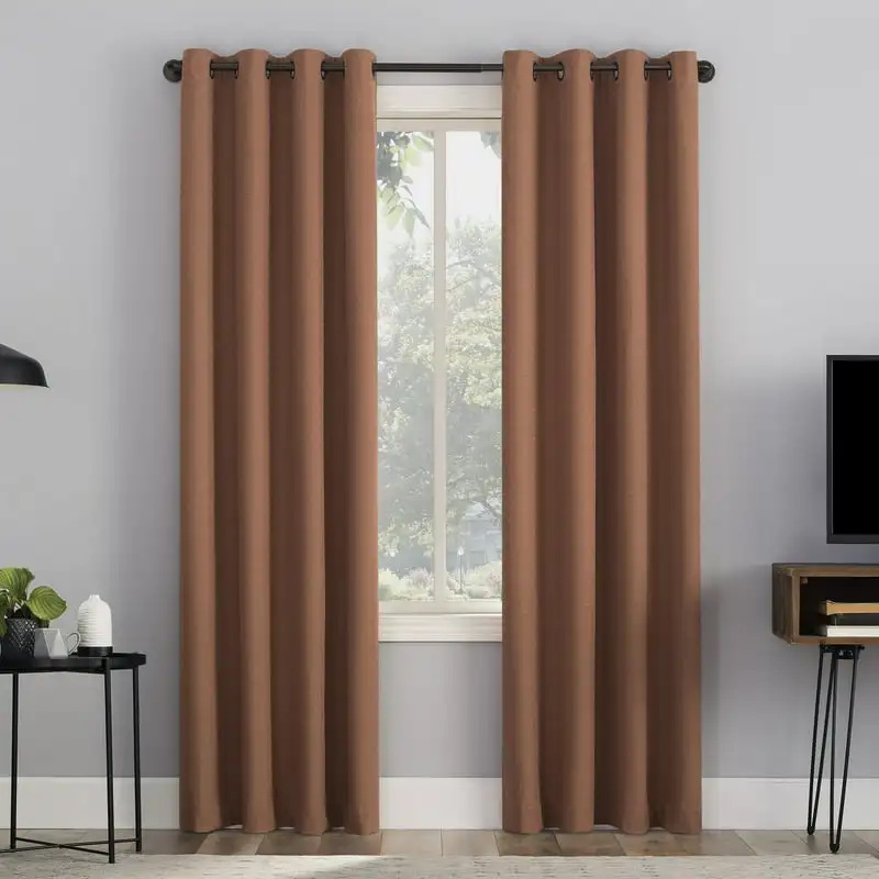 

Grid Texture Draft Shield Fleece Insulated 100% Blackout Grommet Curtain Panel, 50x96, Terracotta