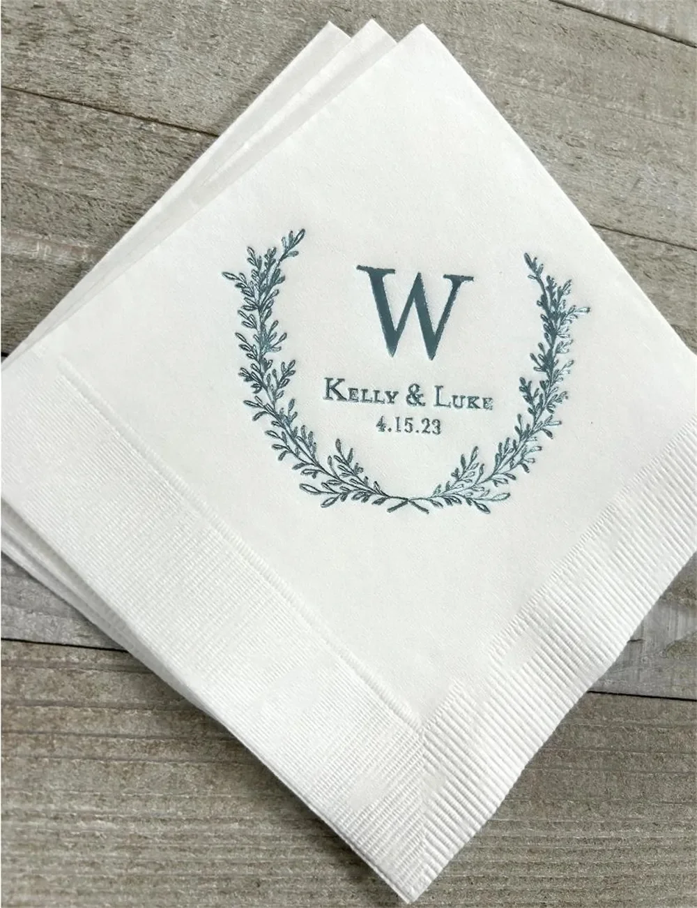 

Personalized Napkins Wedding Napkins Custom Laurel Wreath Decorative Wreath Beverage Cocktail Luncheon Dinner Guest Towels Avail