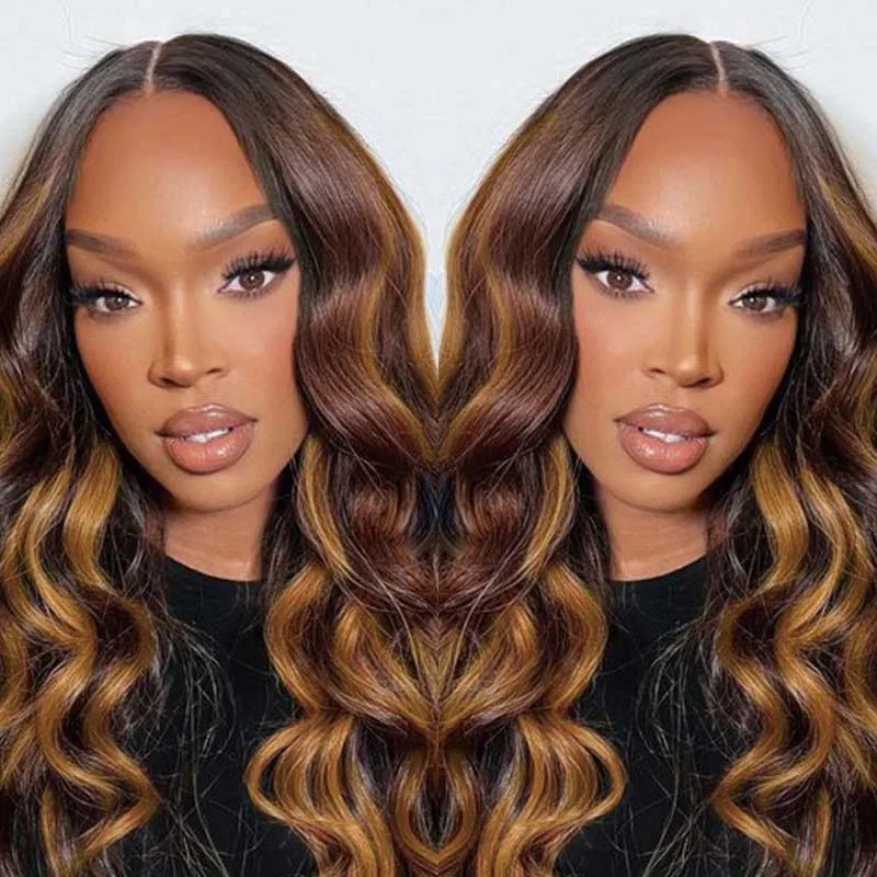 

4/30# Honey Blonde Colored 13x4 Pre-Highlighted Body Wave HD Skinlike Lace Front Wig Human Hair Lace Frontal Wig Human Hair Wigs