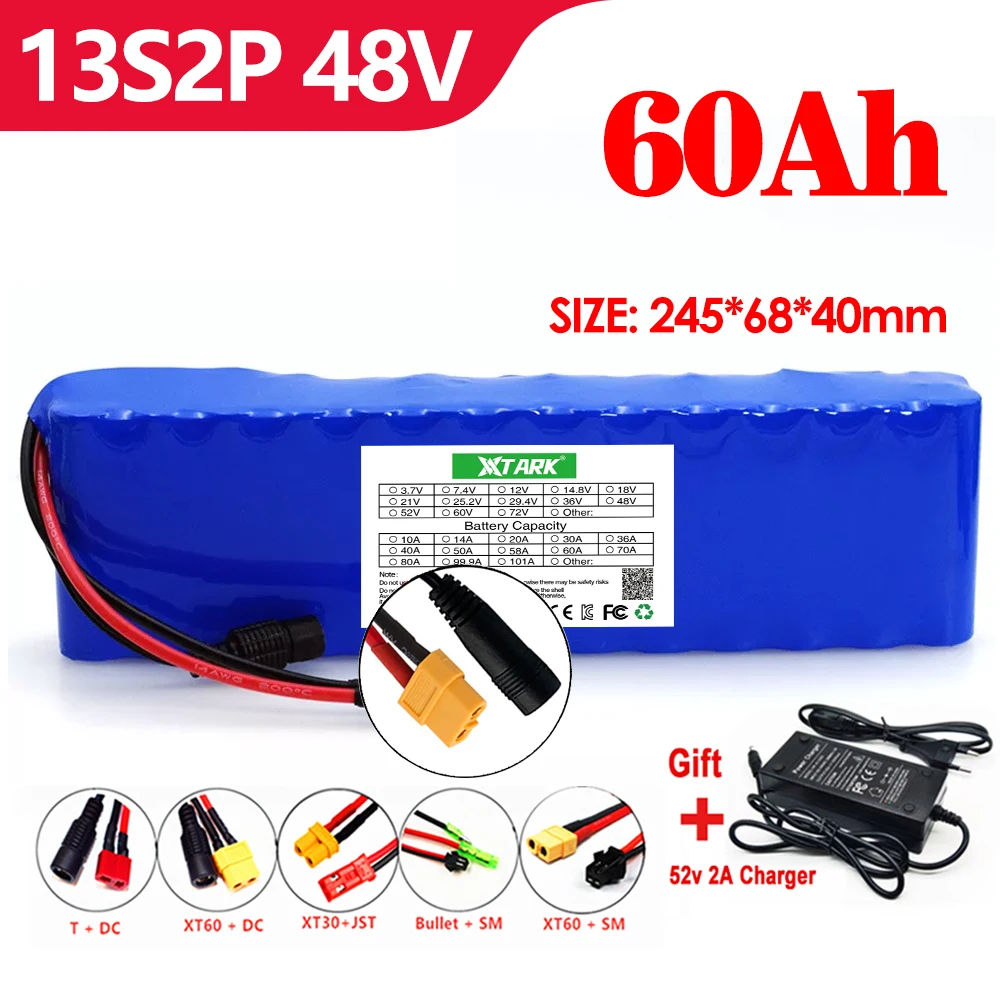 E-bike 48v Battery Pack 60Ah 18650 Lithium Ion Battery 13S2P 1000w Bike Motorcycle Conversion Kit Electric Scooter BMS +Charger
E-bike 48v Battery Pack 60Ah 18650 Lithium Ion Battery 13S2P 1000w Bike Motorcycle Conversion Kit Electric Scooter BMS +Charger