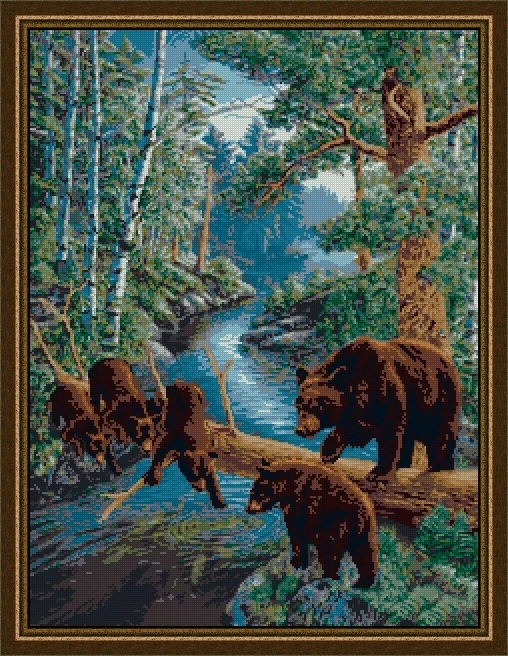 

dzh-035 brown bear family in forest 51-64 Embroidery,DIY 14CT Unprinted Arts Cross stitch kits Set Cross-Stitching Home Decor