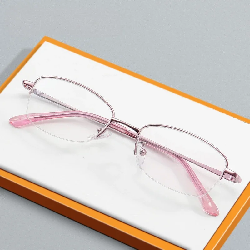 

-100 -125 -150 +175 Metal Optical Frame Women's Oval Half-Rim Customized Prescription Glasses Myopia Hyperopia 51-17-141
