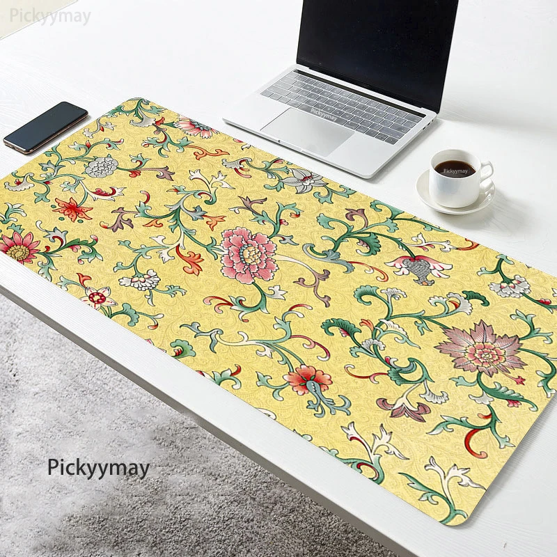 

Chinese Pattern Mousepad Floral Art Rubber Office Accessories Mausepad Mouse Pad Table Carpet Deskpad XXL Locking Edge Desk Mat