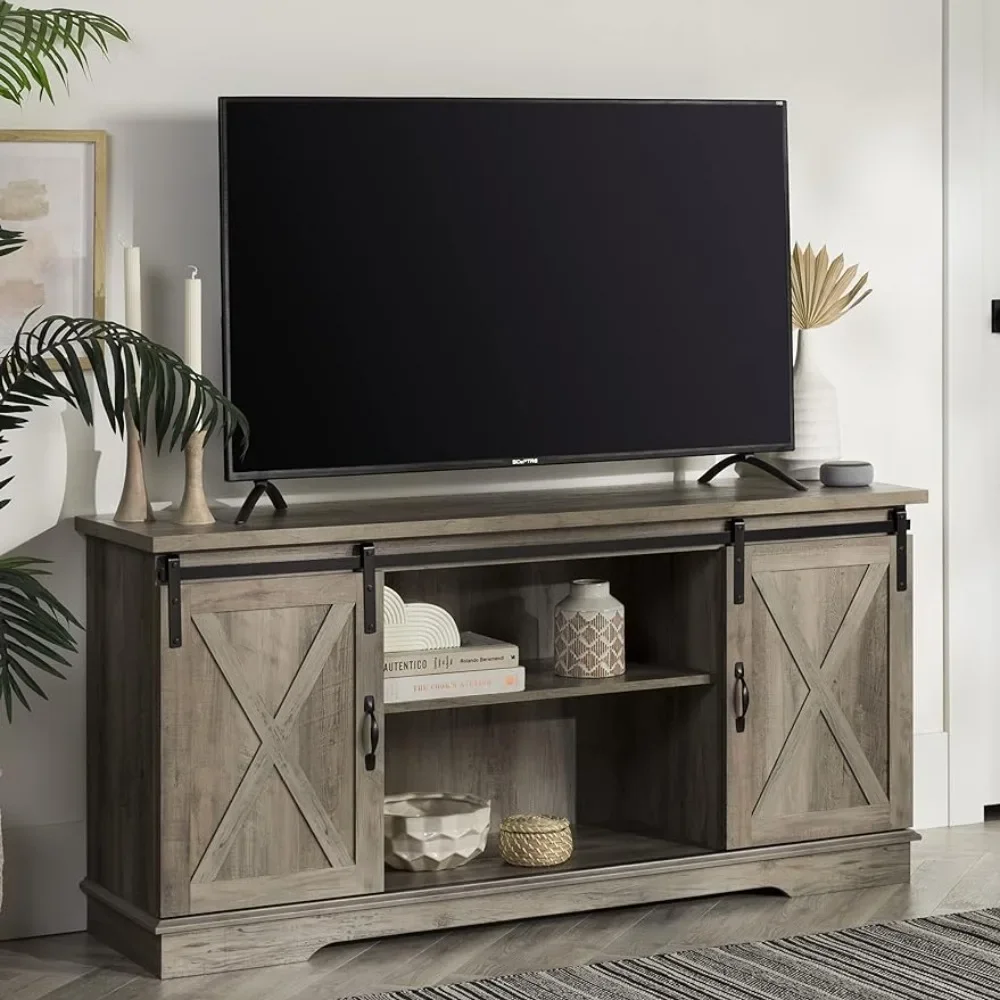 

Walker Edison Richmond Modern Farmhouse Sliding Barn Door TV Stand for TVs up to 65 Inches, 58 Inch, Grey Wash