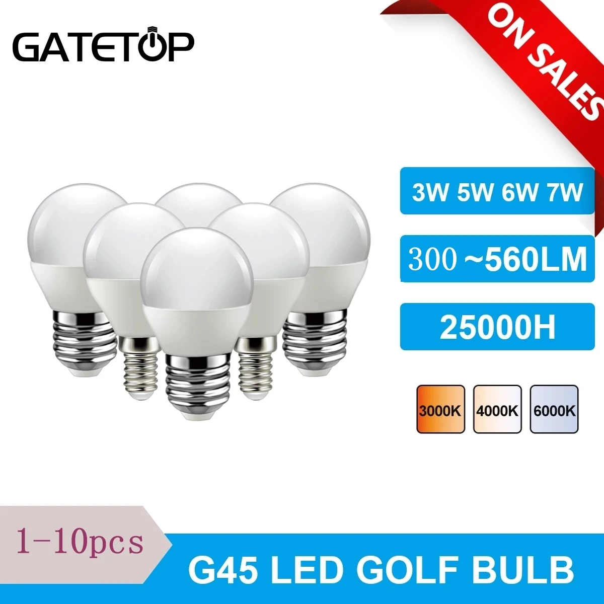 

1-10PCS Led Golf Bulb G45 3W 5W 6W 7W E14 E27 220V 3000K 4000K 6000k Lamp Light For Home Decoration