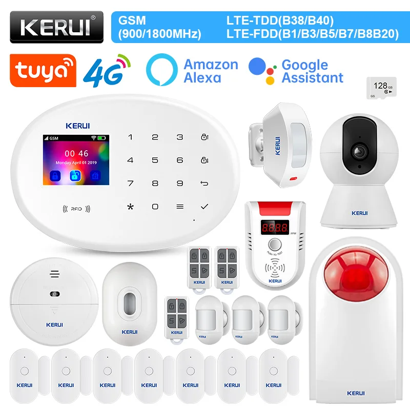 

KERUI W204 4G Alarm System 2.4 inch TFT Touch Panel Kit with PIR Motion Sensor Siren WIFI GSM Burglar Security Home