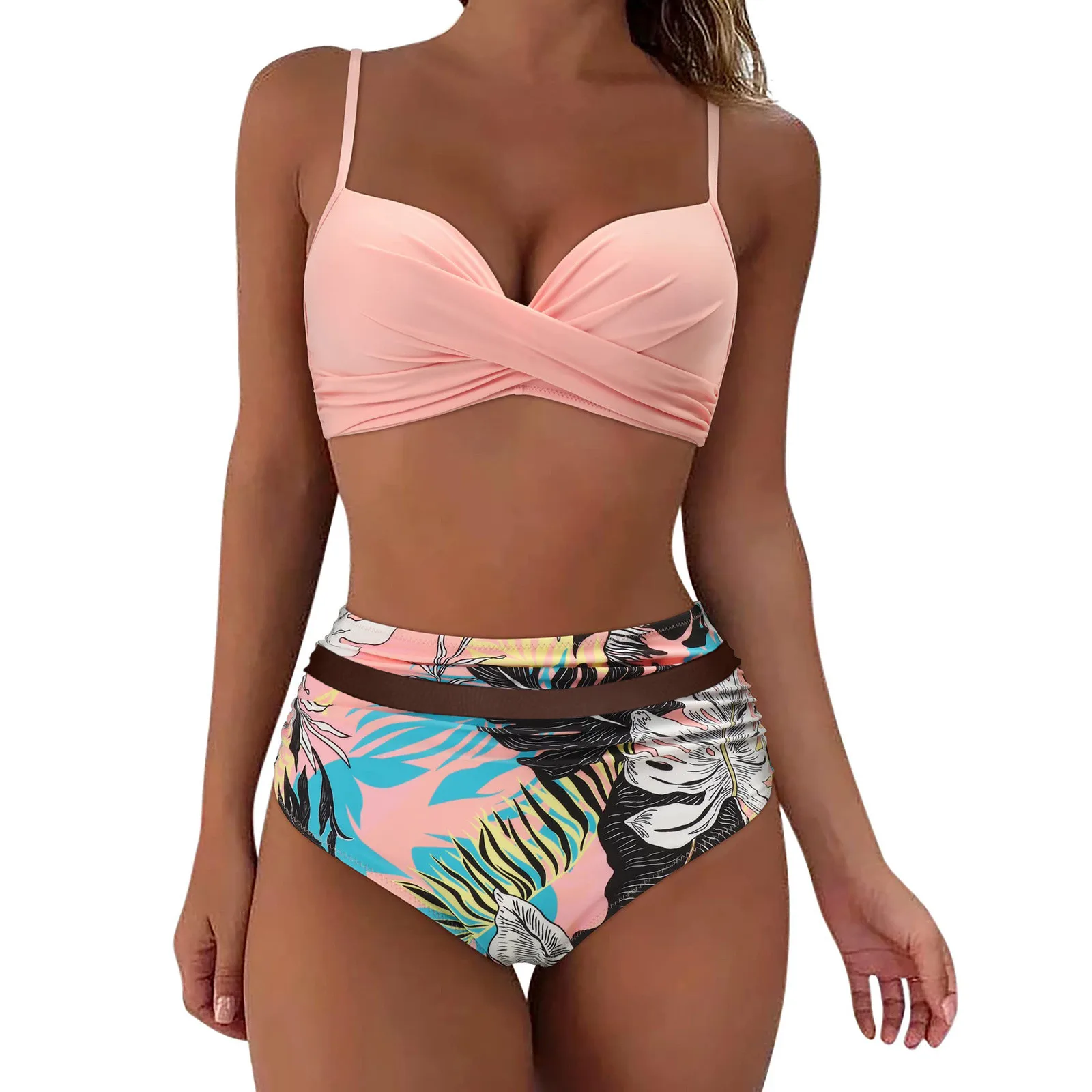 

Women's High Waisted Bikini Sets Sexy Push Up Swimwear Two Pieces Suits Vintage Print Ruched Swimsuit Beachwear For Women