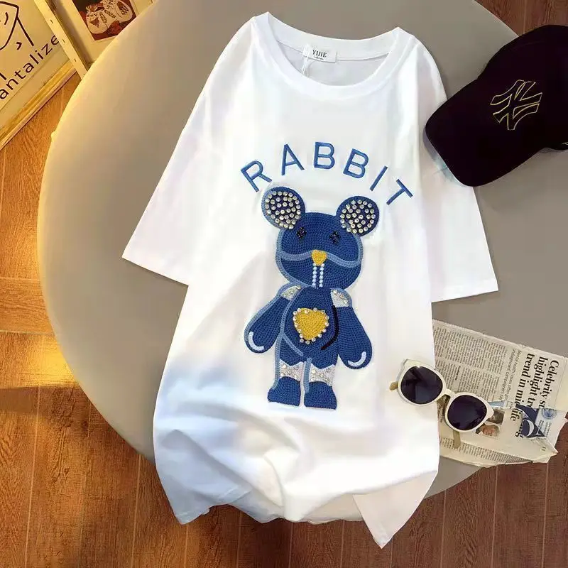 Cotton Short Sleeve round Neck T shirt Summer Loose Oversized Top Women Clothes Luxury Designer Embroidery Cartoon T-shirt Women
Cotton Short Sleeve round Neck T shirt Summer Loose Oversized Top Women Clothes Luxury Designer Embroidery Cartoon T-shirt Women