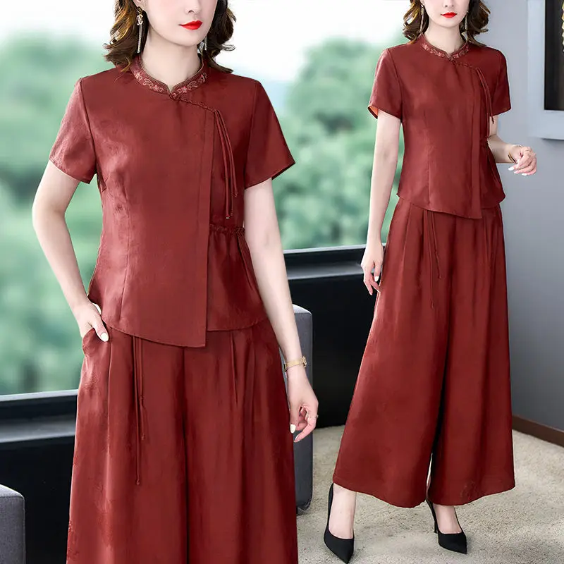 2023 Spring/Summer Fashion Retro Chinese Tang Suit Wide Leg Pants Ladies Elegant Tops And Trousers Two Piece Set for Women Z972
2023 Spring/Summer Fashion Retro Chinese Tang Suit Wide Leg Pants Ladies Elegant Tops And Trousers Two Piece Set for Women Z972