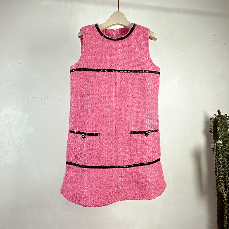 Exquisite French Runway Fashion Women Sleeveless Tank Tweed Dress Autumn Pink Black Hit Color Sequin Loose Waist Woolen Clothing
Exquisite French Runway Fashion Women Sleeveless Tank Tweed Dress Autumn Pink Black Hit Color Sequin Loose Waist Woolen Clothing