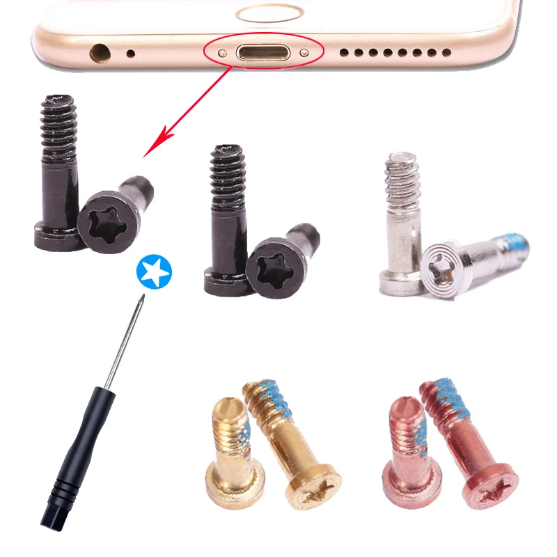 

2 Pcs Bottom Screw For iPhone 5 5S 6 6S 7 8Plus X 11 12 13Pro Back Cover Dock Connector Five Stars Pentalobe Screws Repair Parts