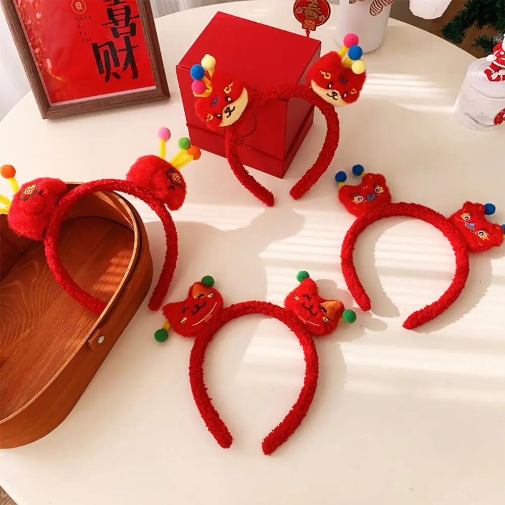 

Новогодняя повязка на голову с мультяшным изображением Льва, красная повязка на голову, мультяшная повязка на голову в китайском стиле, талисман, дракон, новогодний головной убор для детей