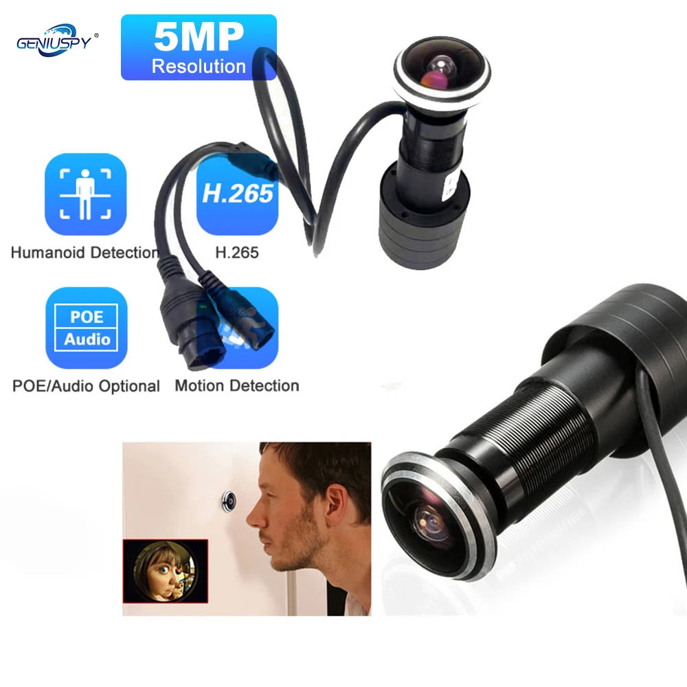 

H.265 Motion Detection Smart Door Eye Hole Security 5MP HD Wide Angle FishEye CCTV Network Mini Peephole Door IP Camera Remote