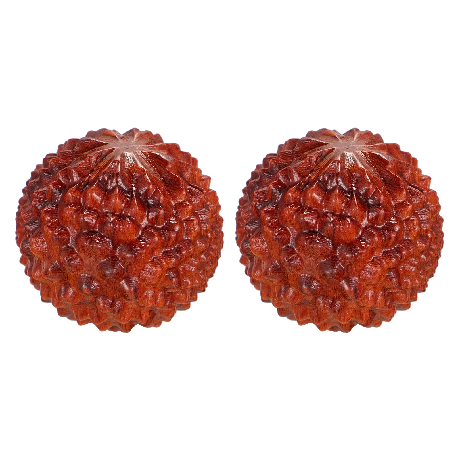 

2 Pcs Wooden Playset Carving Crafts Acupressure Ball Hand Massage Ornament Chinese Wenwan Litchi Adornment