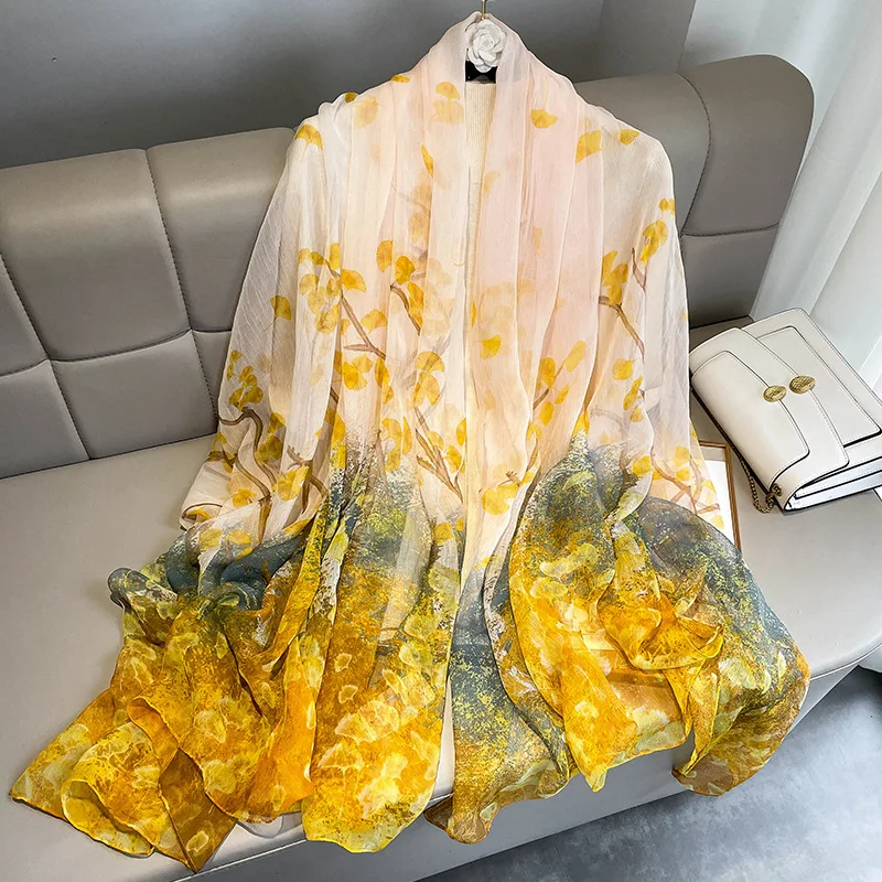 New Design Summer Mapple Leaf Print Silk Scarf for Women Plus Size Luxury Magnolia Grandiflora Shawls Ladies Beach Cover 2022
New Design Summer Mapple Leaf Print Silk Scarf for Women Plus Size Luxury Magnolia Grandiflora Shawls Ladies Beach Cover 2022