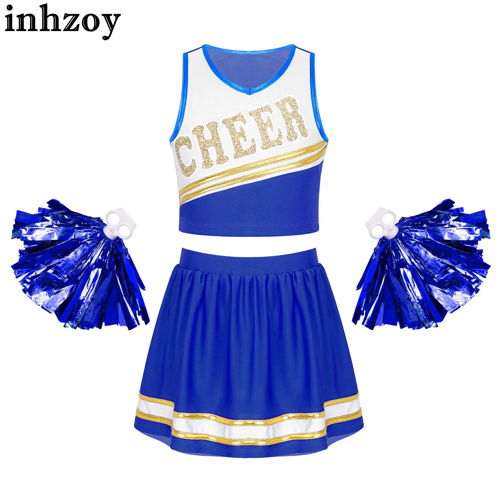 Kids Girls Cheerleading Dance Costume Halloween Cheer Leader Uniform Letters Printed Crop Top with Skirt Tassel Flower Balls
Kids Girls Cheerleading Dance Costume Halloween Cheer Leader Uniform Letters Printed Crop Top with Skirt Tassel Flower Balls