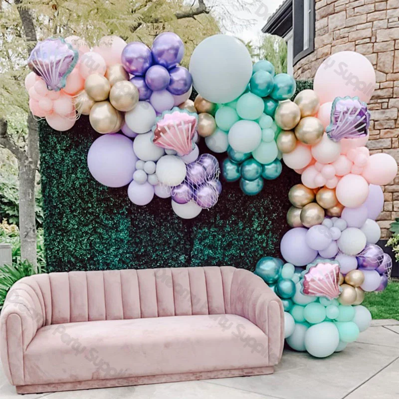 

161 шт. воздушные шары в форме русалки, разные радужные шары для детей, для девочек на 1-й день рождения, под морем, искусственные украшения