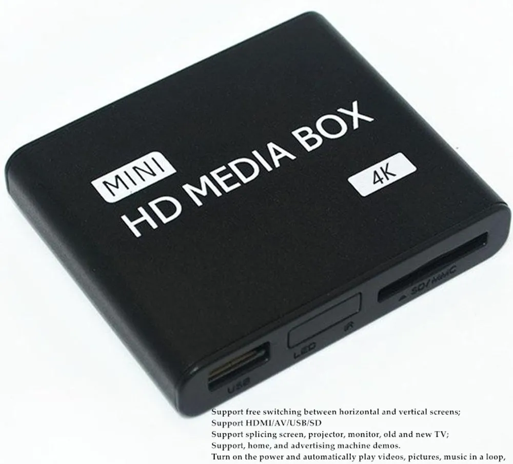 

New Mini HD Media Box Support Splicing Screen TV Projector Monitor U Disk SD HDD Autoplay PPT Advertise AD 1080P 2K 4K Player
