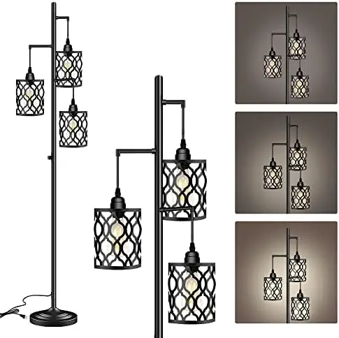Industrial Floor Lamp, Dimmable Farmhouse Floor Lamp for Living Room, 3 Light Rustic Standing Tall Lamp Including 3 PCS 6W E26 B
Industrial Floor Lamp, Dimmable Farmhouse Floor Lamp for Living Room, 3 Light Rustic Standing Tall Lamp Including 3 PCS 6W E26 B