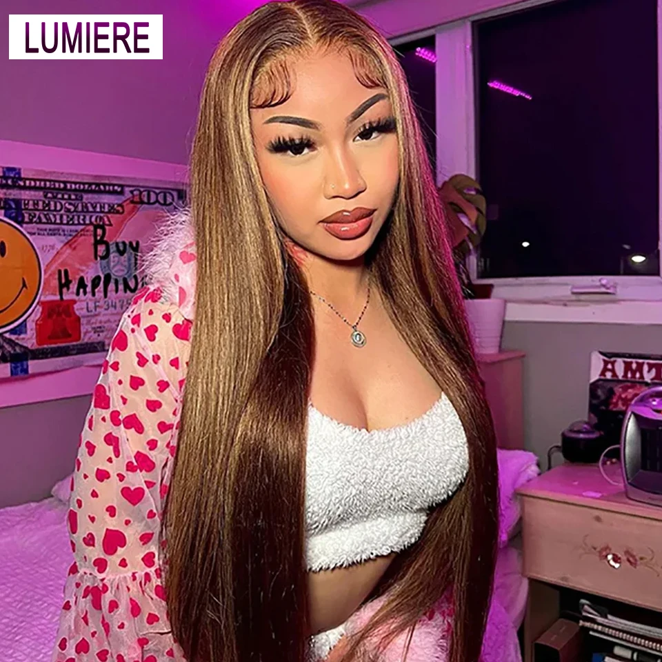 

Lumiere 13x4 HD Lace Front Wig For Black Women Straight Remy Human Hair Ombre P4/27 Piano Highlight Color Glueless Pre Plucked