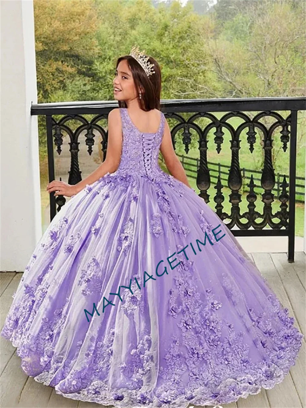 

Милое фиолетовое Тюлевое бальное платье принцессы с цветочной аппликацией, платье для девочки, платье для первого причастия, Цветочное платье