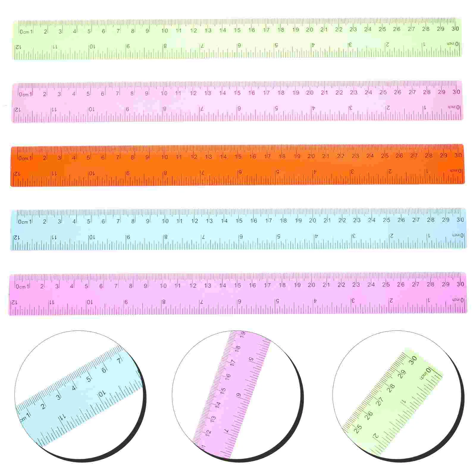 

5 Pcs Creative Plastic Ruler Students Straight Rulers Colorful Portable Household Reusable Drawing Lightweight with Centimeters