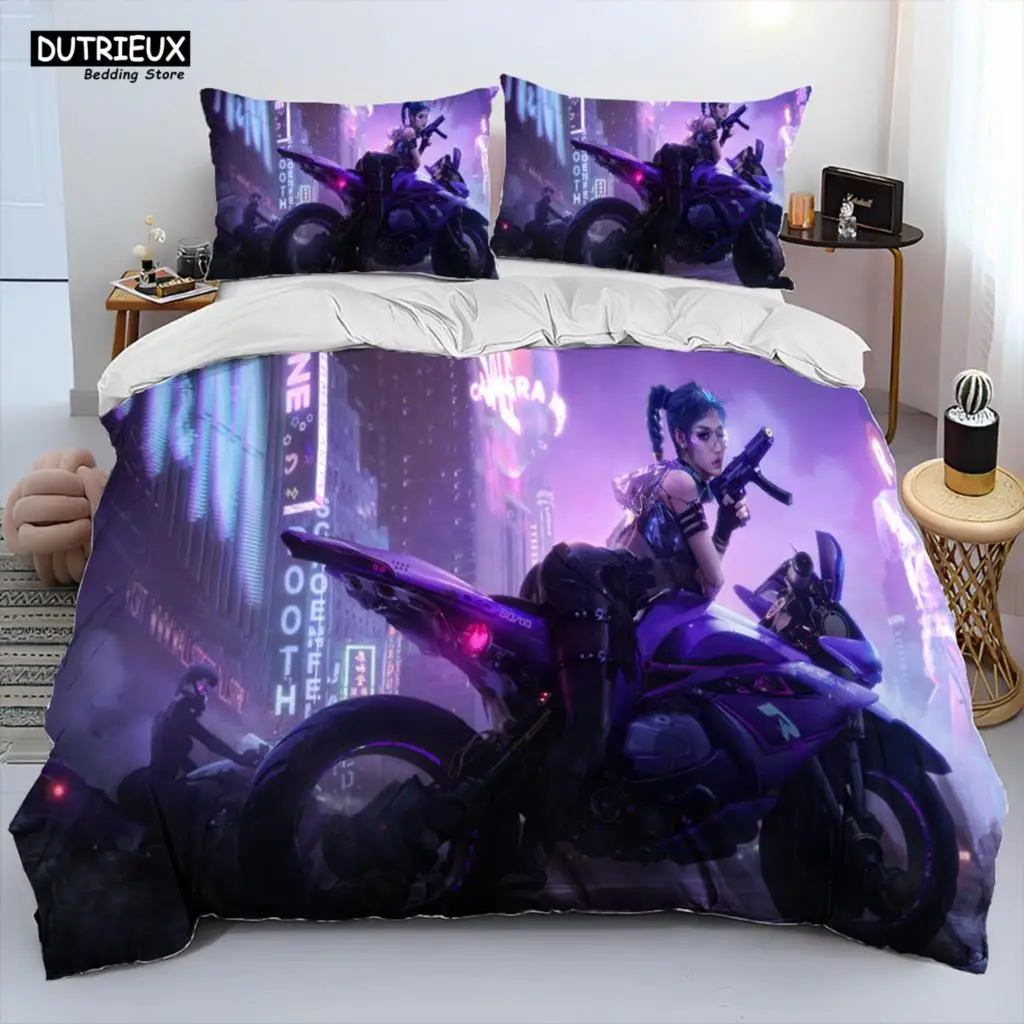 

Cyberpunk Motorcycle Sexy Girl Comforter Bedding Set,Duvet Cover Bed Set Quilt Cover Pillowcase,king Queen Size Bedding Set Kids