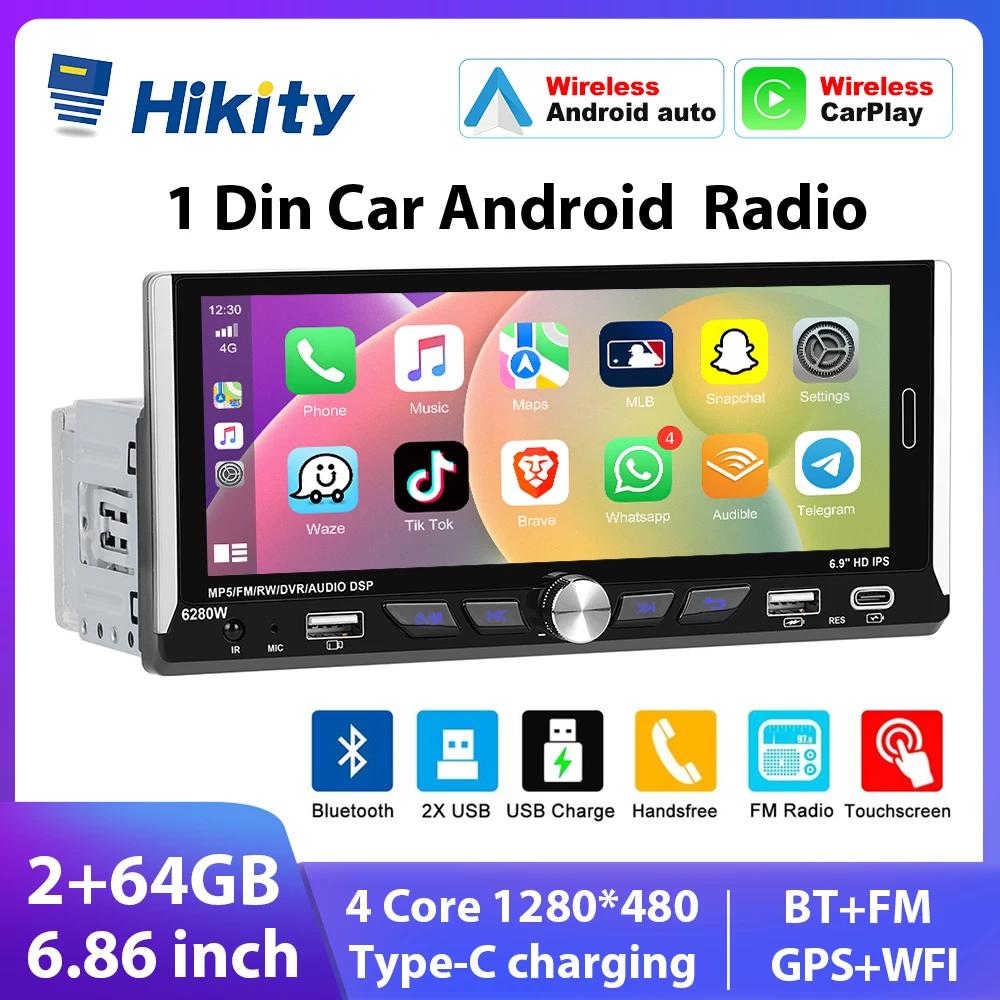 Hikity 1 Din Universal Car Stereo Radio 6.9'' Wireless Carplay /Auto 2G+64G Car MP5 Player HD 1080P Bluetooth WIFI GPS FM/RDS
Hikity 1 Din Universal Car Stereo Radio 6.9'' Wireless Carplay /Auto 2G+64G Car MP5 Player HD 1080P Bluetooth WIFI GPS FM/RDS