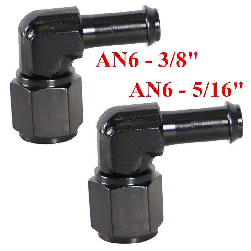 

1/2/4Pcs Female AN6 to 3/8" 5/16" Barb Fittings Adapter 90 Degree Quick Connect Aluminum Elbow Adapter Swivel Hose Fitting Black
