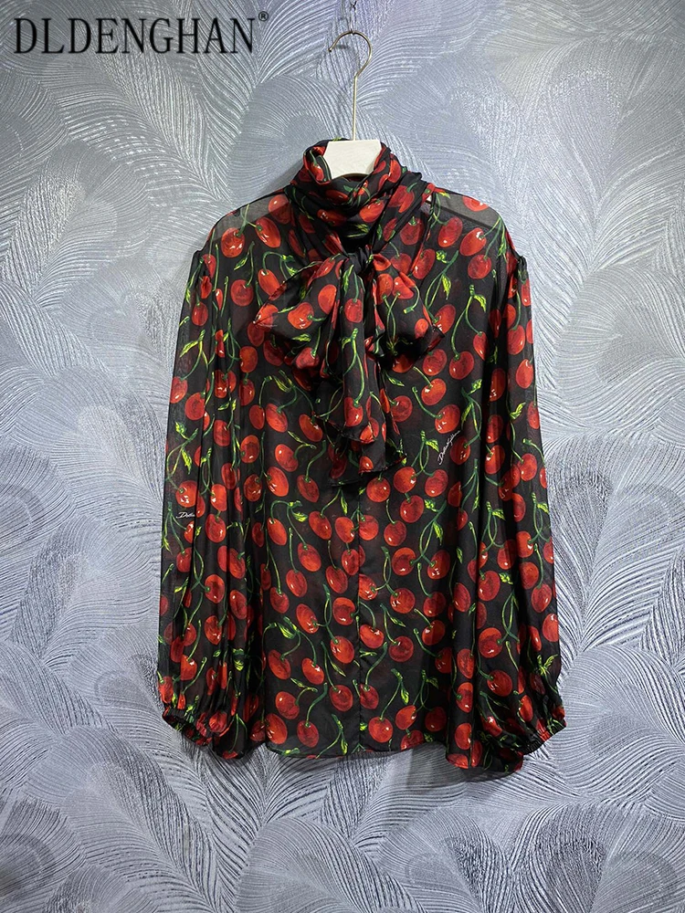 DLDENGHAN Early Autumn 100% Silk Blouses Women Lace-up Collar Lantern Sleeve Cherry Print Shirts Fashion Designer New
DLDENGHAN Early Autumn 100% Silk Blouses Women Lace-up Collar Lantern Sleeve Cherry Print Shirts Fashion Designer New