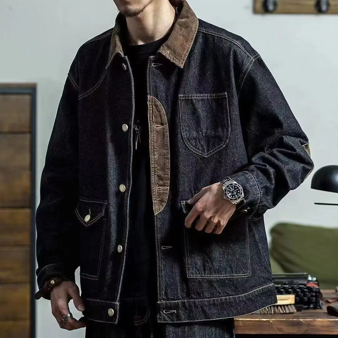 2023 Men's Spring Autumn Vintage Loose Denim Jackets Men Stitching Contrast Color Coats Male Long Sleeve Pockets Overcoats P594
2023 Men's Spring Autumn Vintage Loose Denim Jackets Men Stitching Contrast Color Coats Male Long Sleeve Pockets Overcoats P594