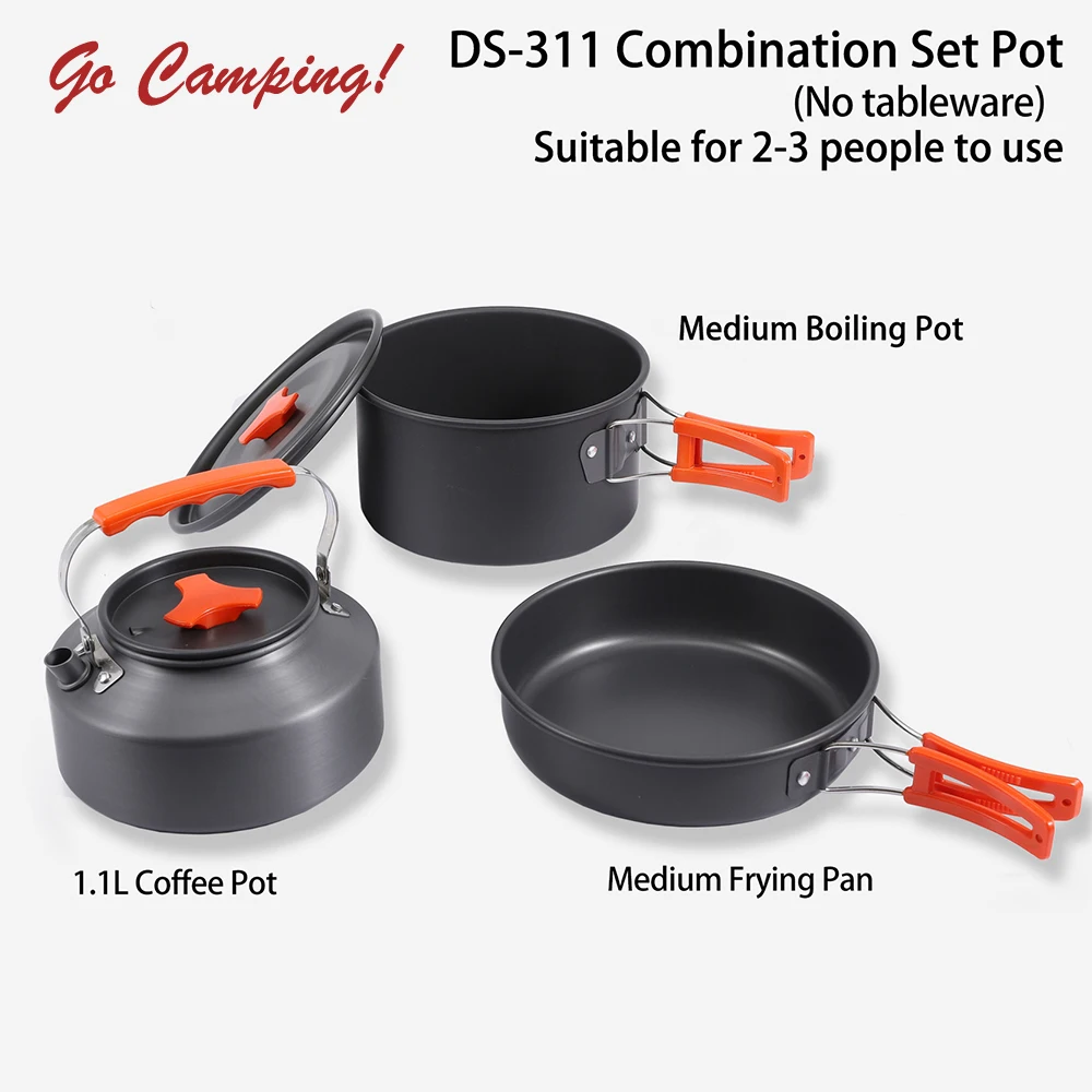 

Outdoor Camping 2-3 People Set Pot Portable Mountaineering Cooking Picnic Teapot Boil Fry Multifunctional Tableware Combination